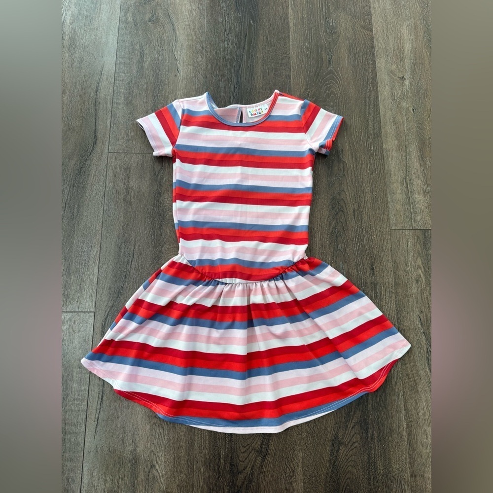 Dot Dot Smile Red and Blue Striped Kids Dress